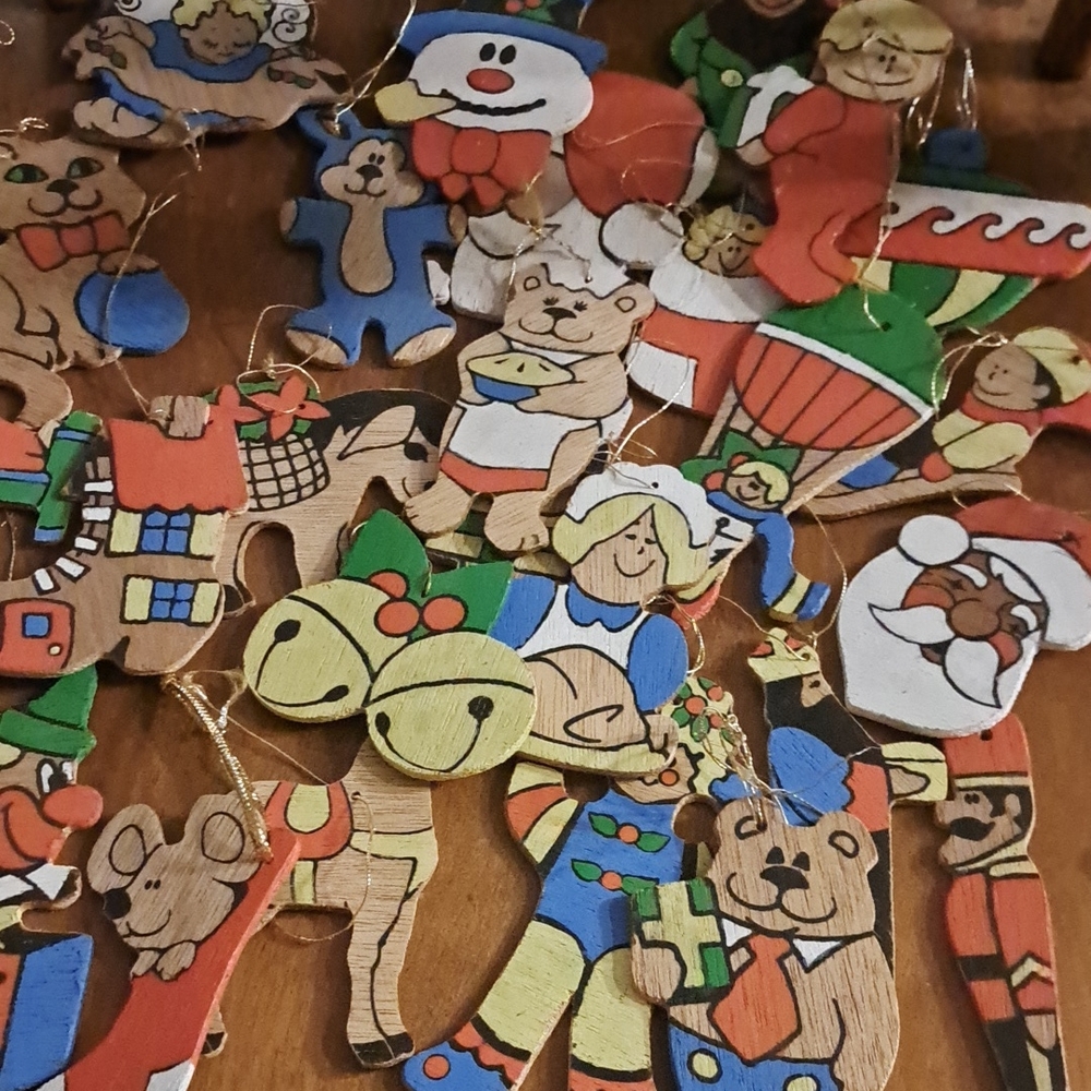 Colorful Vintage Wooden Christmas Ornaments large lot